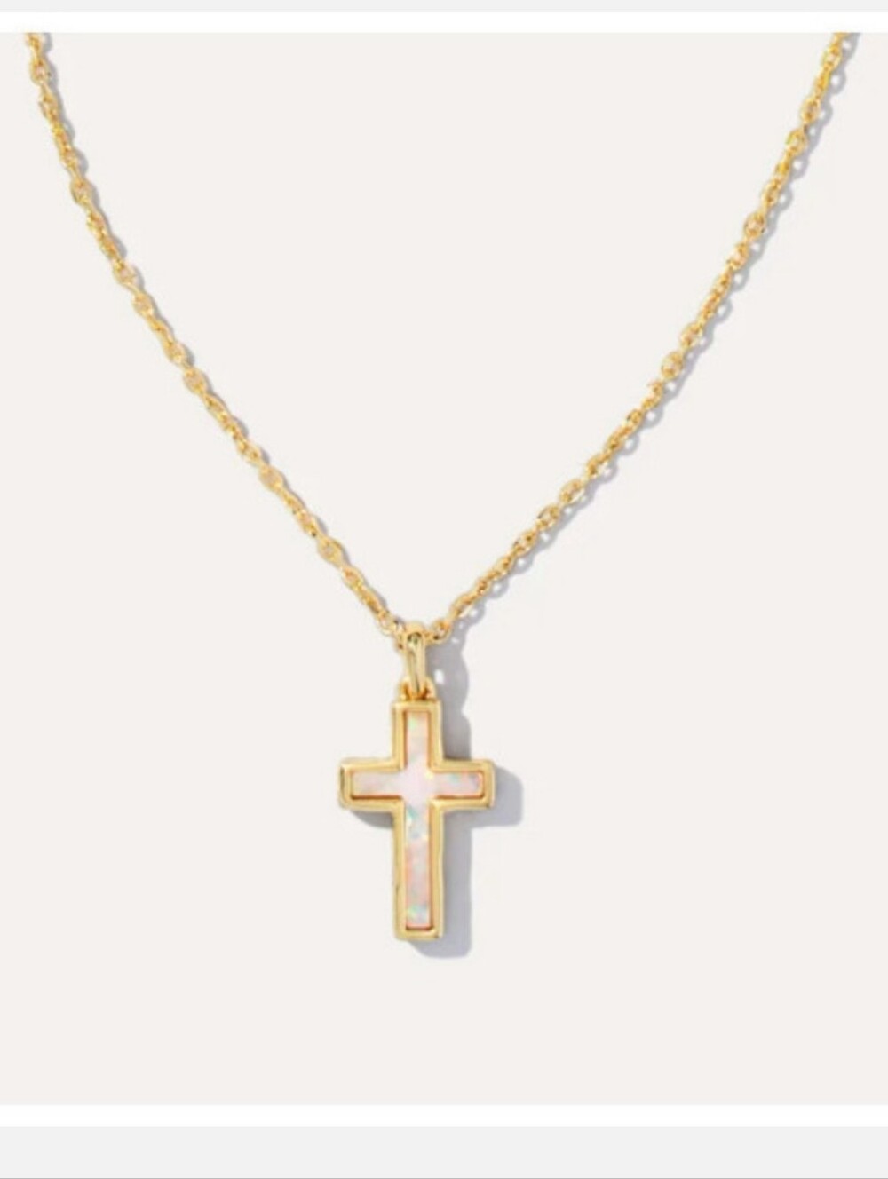 Cross Gold Pendant Necklace in White Lab Grown Opal
